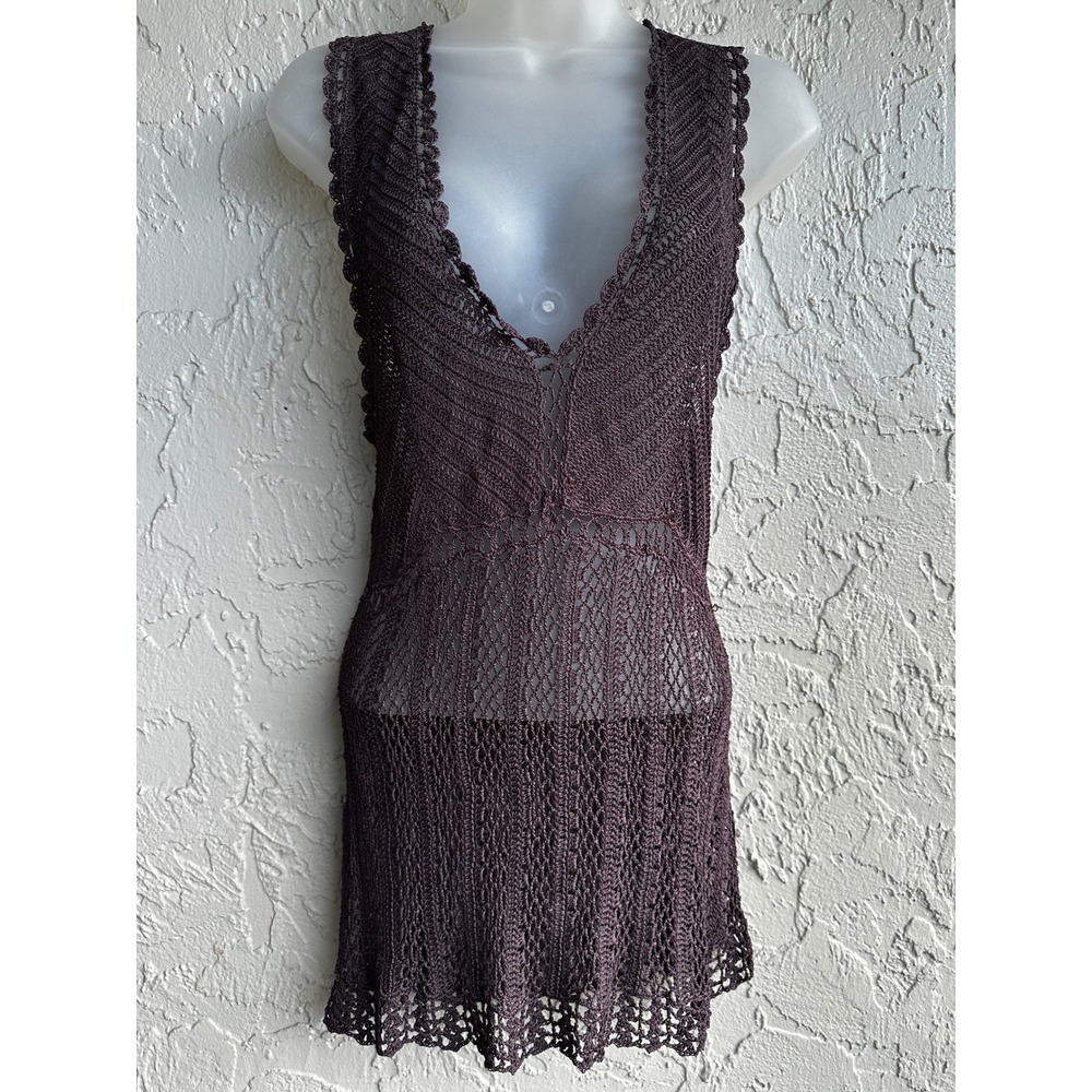 Say What Y2K Crochet V-Neck Sleeveless Tunic Top Small Long Women Small